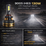 VOX 9005 LED Headlight Bulb 130W – High Beam – 6000K – 2 Copper Cooling (Set of 2) - Image 2