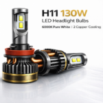 VOX H11 LED Headlight Bulb 130W – Low Beam / Fog Light – 6000K – 2 Copper Cooling (Set of 2) - Image 2