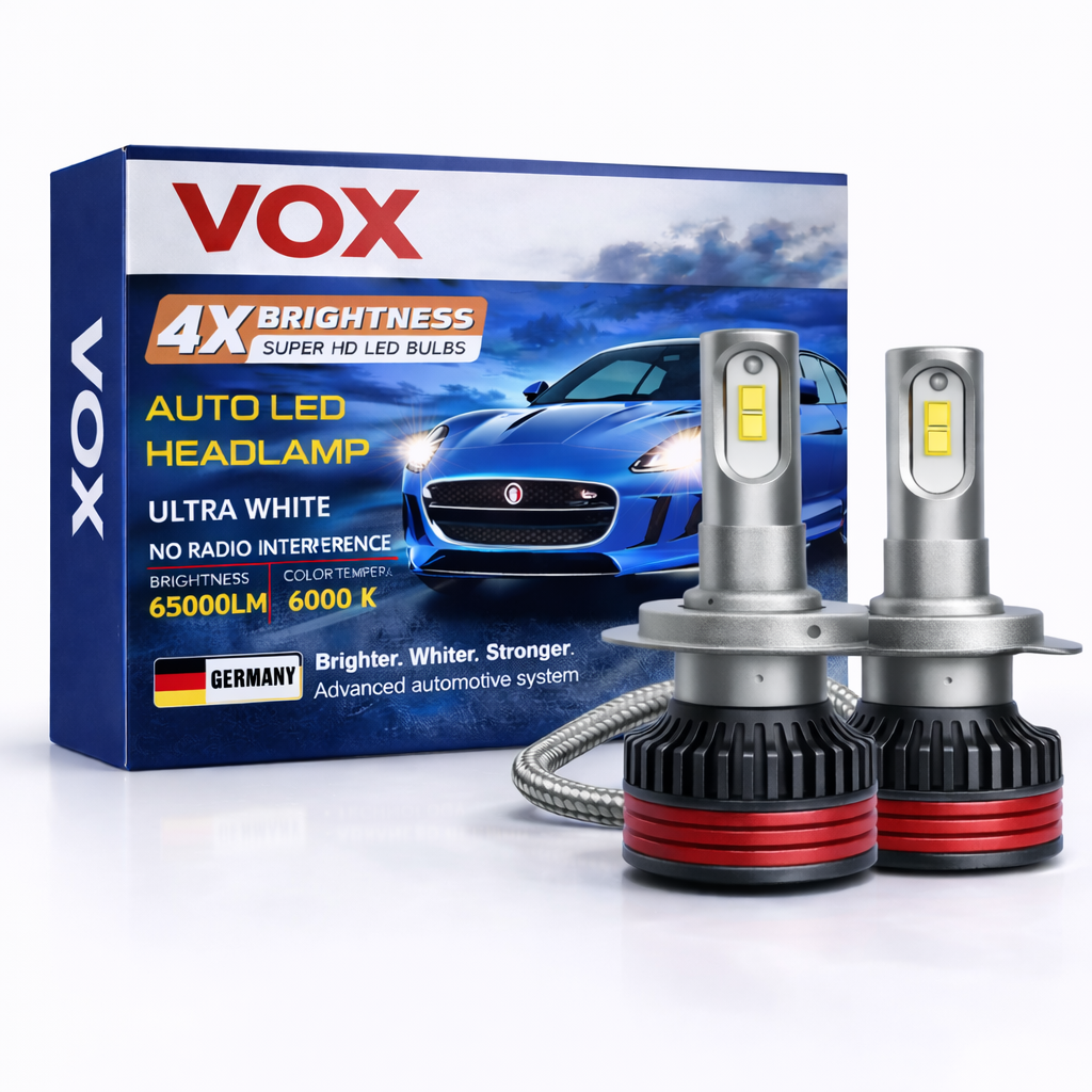 M8 Product Image VOX M8 Pro LED Headlight – 60W Stable Power – H4 / 9005 / H11 – 6000K Pure White – Ultra Bright Car Auto Light (Set of 2) - Image 1