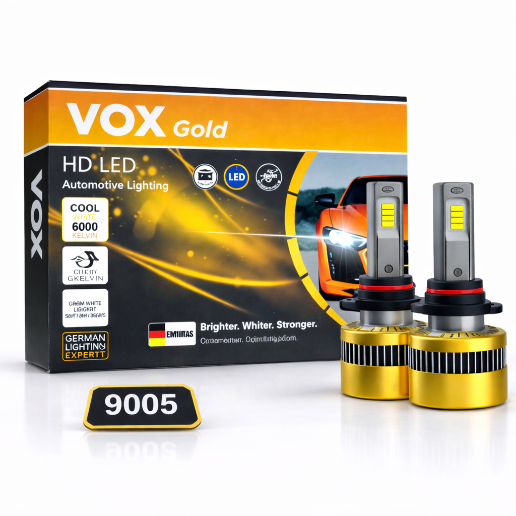 180W 9005 Product Image VOX 9005 LED Headlight Bulb 180W Gold Pro Series – High Beam – 6000K – 4 Copper Core (Set of 2) - Image 1