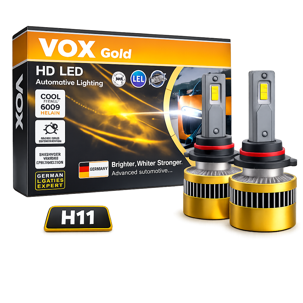 180W H11 ProductImage-1 VOX H11 LED Headlight Bulb 180W Gold Pro Series – Low Beam / Fog Light – 6000K – 4 Copper Core (Set of 2) - Image 1
