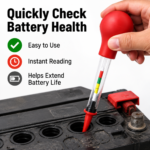 Battery hydrometer checking lead-acid battery health and electrolyte specific gravity