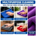 Multipurpose microfiber cleaning cloths for car cleaning, kitchen countertops, furniture dusting and office surface cleaning
